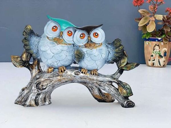 Owl Family Sitting on Tree Decorative Bird Showpieces Statue for Home Decor Living Room Bedroom Wall Shelf Table Top Garden Decoration Items -6