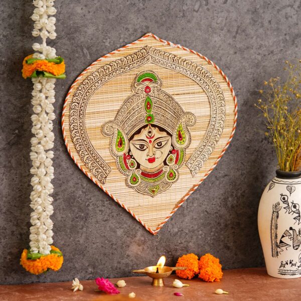 Bamboo Hand Crafted Leaf Design Wall Hangings Of Durga Ji For Home Decor | Bamboo Art For Wall Decor - Image 2