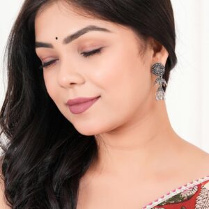 Women Traditional Silver AZ838-OXidised Jhumka Set | German Silver Chand Baliyan & Jhumkas Earrings for Women | Birthday & Anniversary Gift -AZ838-OX-ER51