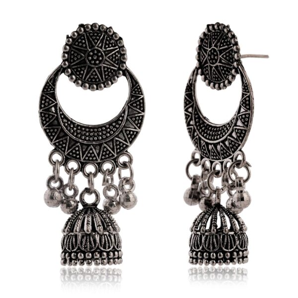 Women's Handmade Traditional Jhumki With Moon Motif Chandbali Design Ethnic Wedding Wear Earrings For Women - Image 3